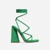 EGO Date-Night Knotted Detail Lace Up Square Toe Sculptured Flared Block Heel In Bright Green Faux Leather -EGO shop date night green v3