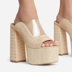 EGO Destination Woven Clear Perspex Square Peep Toe Platform Heel Mule In Nude -EGO shop destination 1690 copy