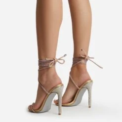 EGO Carmella Glitter Sole Diamante Detail Lace Up Heel In Gold Faux Leather -EGO shop harmony 4220