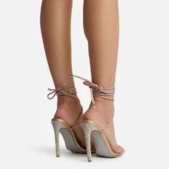 EGO Carmella Glitter Sole Diamante Detail Lace Up Heel In Gold Faux Leather -EGO shop harmony 4221