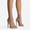 EGO Carmella Glitter Sole Diamante Detail Lace Up Heel In Silver Holographic Faux Leather