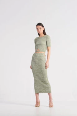 The Cut It Out Knit Skirt - Olive / Cream
