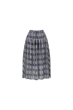 PEONIE SILK COTTON SKIRT - Through The Looking Glass Navy