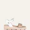 ILLUSION FLAT WEDGE SANDALS WHITE TAN LEATHER