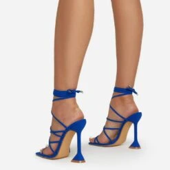 EGO Influence Strappy Lace Up Square Toe Sculptured Heel In Blue Faux Suede -EGO shop influence 0158 copy 2