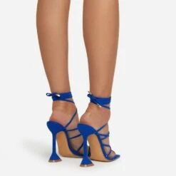 EGO Influence Strappy Lace Up Square Toe Sculptured Heel In Blue Faux Suede -EGO shop influence 0159 copy 2