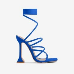 EGO Influence Strappy Lace Up Square Toe Sculptured Heel In Blue Faux Suede -EGO shop influence blue 5