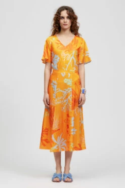 Moyo Midi Skirt Orange Seaweed Print