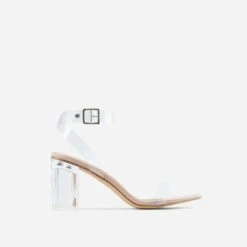 EGO Lena Barely There Perspex Block Clear Heel In Nude Patent -EGO shop lena nude