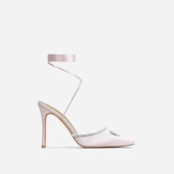 EGO All-Good Lace Up Diamante Detail Pointed Toe Stiletto Heel In Light Pink Satin -EGO shop lift toe put shadow in 2261 blk17880 sq