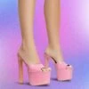 EGO Merge Peep Toe Exteme Platform Thin Block Heel Mule In Pink Patent -EGO shop merge pink1 s