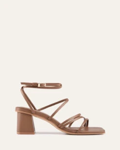 SOFIA MID HEEL SANDALS DARK TAN LEATHER