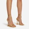 EGO Ring-Top Strappy Lace Up Square Toe Sculptured Heel In Gold Faux Leather -EGO shop ring top 0203 copy