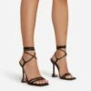 EGO Ring-Top Strappy Lace Up Square Toe Sculptured Heel In Black Faux Leather -EGO shop ring top 0207 copy