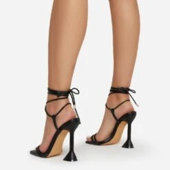 EGO Ring-Top Strappy Lace Up Square Toe Sculptured Heel In Black Faux Leather -EGO shop ring top 0209 copy