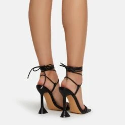 EGO Ring-Top Strappy Lace Up Square Toe Sculptured Heel In Black Faux Leather -EGO shop ring top 0210 copy
