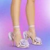 EGO Rosalia Lace Up Knotted Strap 3D Rose Detail Square Toe Stiletto Heel In Lilac Faux Leather
