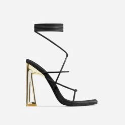 EGO Roseville Lace Up Quilted Insole Square Toe Cut Out Flared Heel In Black Faux Leather -EGO shop roseville 15269 1