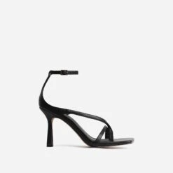 EGO Eve Square Toe Strappy Heel In Black Faux Leather -EGO shop sample 121
