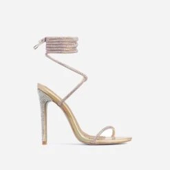 EGO Carmella Glitter Sole Diamante Detail Lace Up Heel In Gold Faux Leather -EGO shop sample 2266