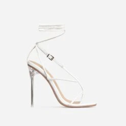 EGO True Square Toe Lace Up Clear Perspex Heel In White Faux Leather -EGO shop sample 2823