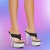 EGO Serena Padded Thong Strap Clear Perspex Platform Stiletto Heel Mule In Black Nylon -EGO shop serena black1 s