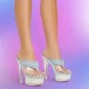 EGO Serena Padded Thong Strap Clear Perspex Platform Stiletto Heel Mule In Blue Denim -EGO shop serena denim1 s