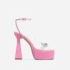 EGO Sugar-Fire Diamante Bow Perspex Strap Square Toe Platform Flared Block Heel In Pink Patent -EGO shop sugarfire 7577