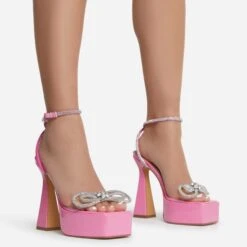 EGO Sugar-Fire Diamante Bow Perspex Strap Square Toe Platform Flared Block Heel In Pink Patent -EGO shop sugarfire 7641 copy