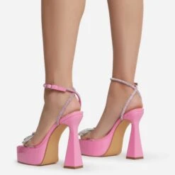 EGO Sugar-Fire Diamante Bow Perspex Strap Square Toe Platform Flared Block Heel In Pink Patent -EGO shop sugarfire 7645 copy