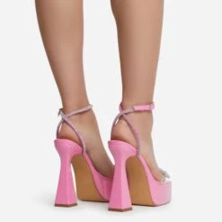 EGO Sugar-Fire Diamante Bow Perspex Strap Square Toe Platform Flared Block Heel In Pink Patent -EGO shop sugarfire 7646 copy