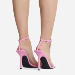 EGO Sunak Padlock Detail Square Toe Stiletto Heel In Pink Croc Print Faux Leather -EGO shop sunak 8072