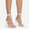 EGO Sunbathe Square Toe Lace Up Clear Perspex Heel In White Faux Leather