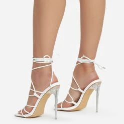 EGO Sunbathe Square Toe Lace Up Clear Perspex Heel In White Faux Leather -EGO shop sunbathe 11162 copy