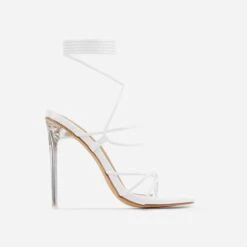 EGO Sunbathe Square Toe Lace Up Clear Perspex Heel In White Faux Leather -EGO shop sunbathe 15279 1