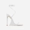 EGO Superlit Lace Up Square Toe Sculptured Platform Stiletto Heel In White Faux Leather