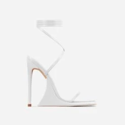 EGO Superlit Lace Up Square Toe Sculptured Platform Stiletto Heel In White Faux Leather