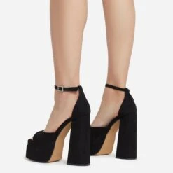 EGO That-Extra Peep Toe Platform Block Heel In Black Faux Suede -EGO shop thatextra 11217 copy