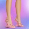 EGO Thriller Strappy Detail Square Toe Sling Back Cut Out Wedge Heel In Pink Faux Leather