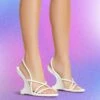 EGO Thriller Strappy Detail Square Toe Sling Back Cut Out Wedge Heel In White Faux Leather