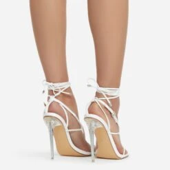 EGO True Square Toe Lace Up Clear Perspex Heel In White Faux Leather -EGO shop true 11127 copy