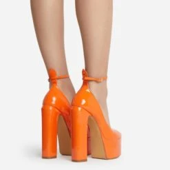 EGO Violet Ankle Strap Closed Toe Statement Platform Block Heel In Orange Patent -EGO shop violet 10693 copy